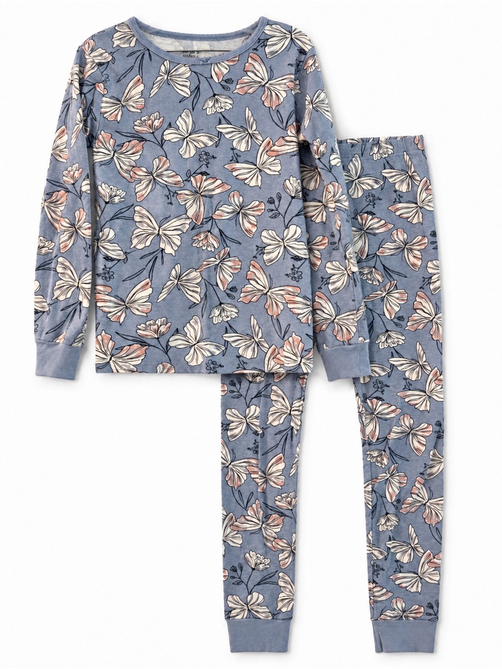 Carter’s Girls Butterfly Floral 2-Piece Pajama Set Blue Gray